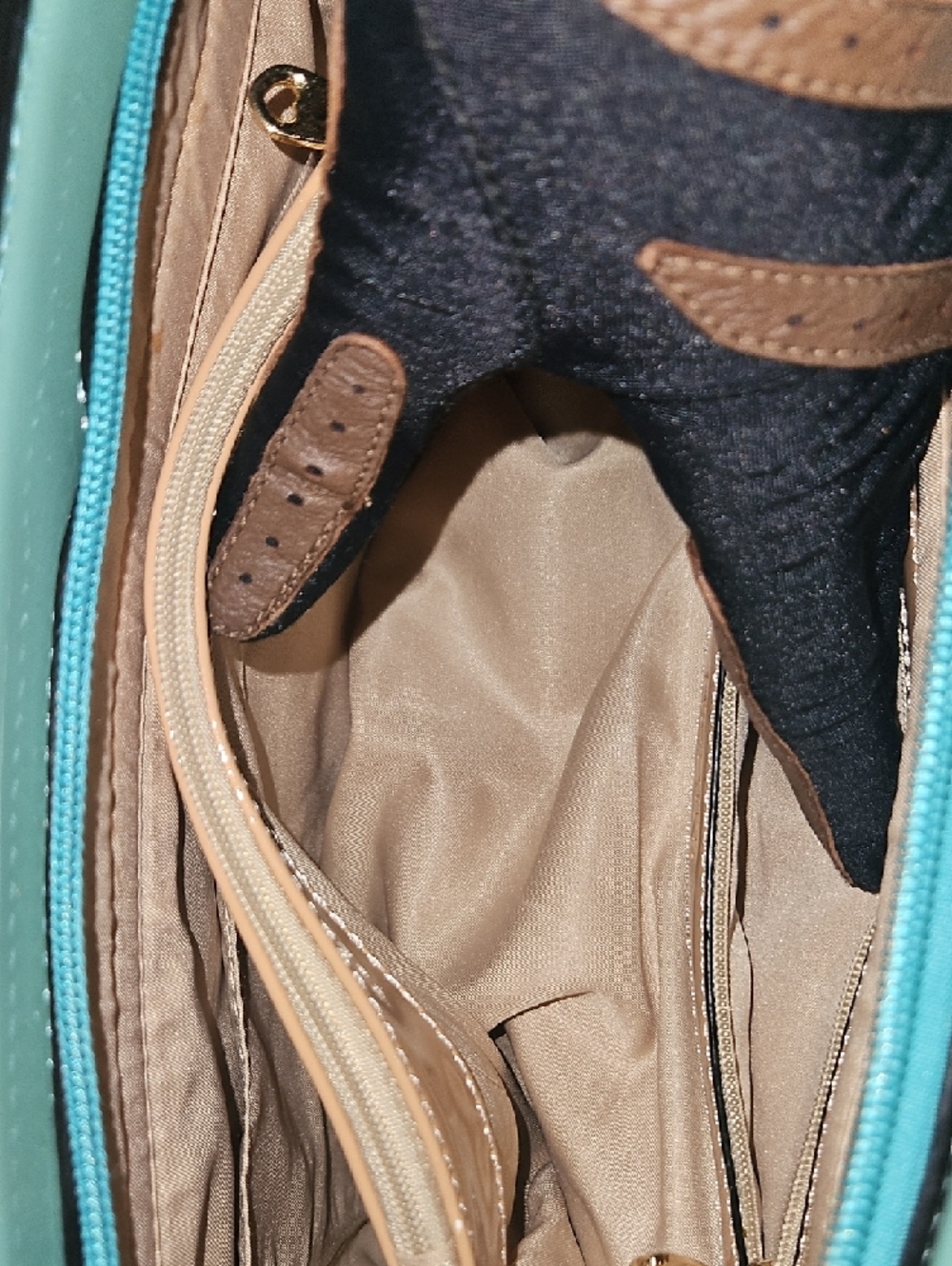 Colorblock Patent Leather Tote — Yellow, Teal & Tan - Picture 5 of 12